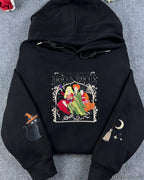 Halloween Embroidered Crewneck Sweatshirt Vintage Witch-Inspired Chest & Sleeve Design Unisex Oversized Pullover