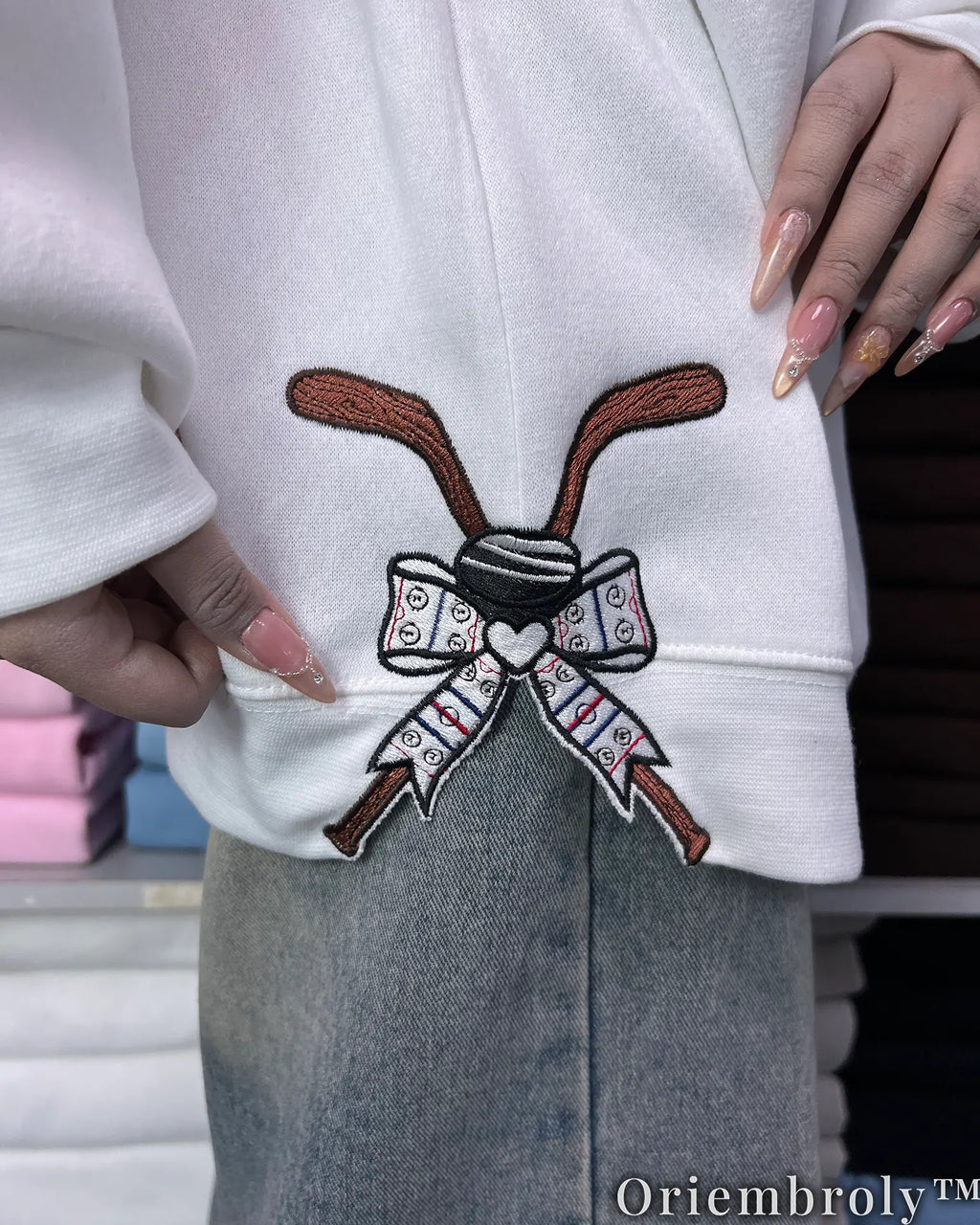 Custom Hockey Puck Embroidered Sweatshirt, Personalized Name Number Crewneck, Hockey Player Gift, Hockey Mom Sweater