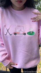 Preppy Golf Embroidered Sweatshirt – Pink Old Money Country Club Crewneck