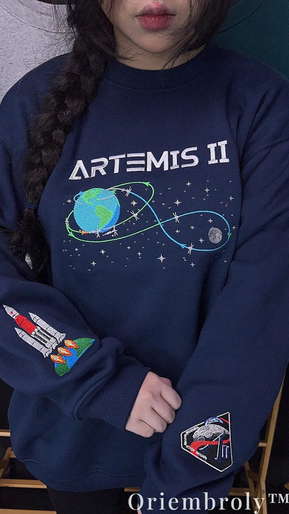 NASA Artemis II Embroidered Sweatshirt – Vintage Space Crewneck Pullover