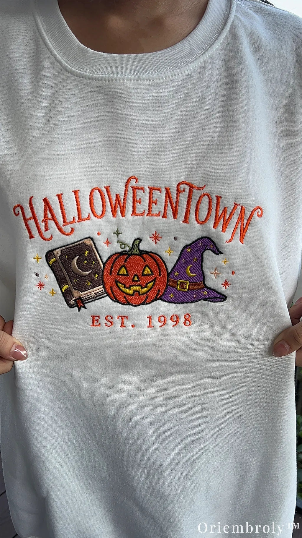 Side Bow Halloween Embroidered Sweatshirt – Vintage Witch Book Crewneck