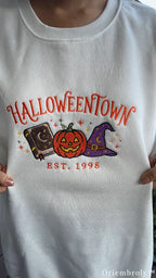 Side Bow Halloween Embroidered Sweatshirt – Vintage Witch Book Crewneck
