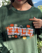 Fall Pumpkin Gingham Embroidered Crewneck Sweatshirt, Cozy Autumn Appliqué Design