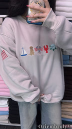 New England Coastal Embroidered Sweatshirt – Vintage Old Money Crewneck