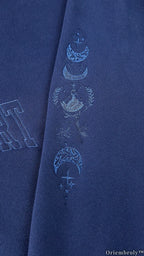 Tone-on-Tone Embroidered Quarter Zip Sweatshirt, Matching Crest & Moon Sleeve Detail, Fantasy Inspired Pullover