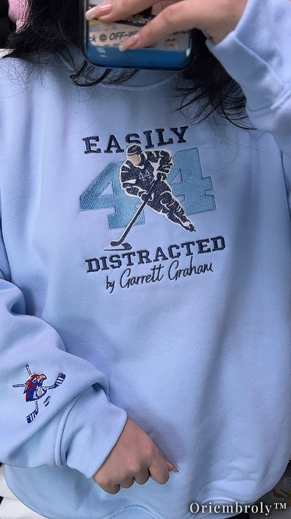 Easily Distracted by Hockey Romance Embroidered Sweatshirt – Off Campus Bookish Crewneck