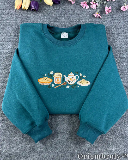 Cottagecore Embroidered Sweatshirt – Honey Tea Party Pink Crewneck, Cozy Aesthetic Pullover