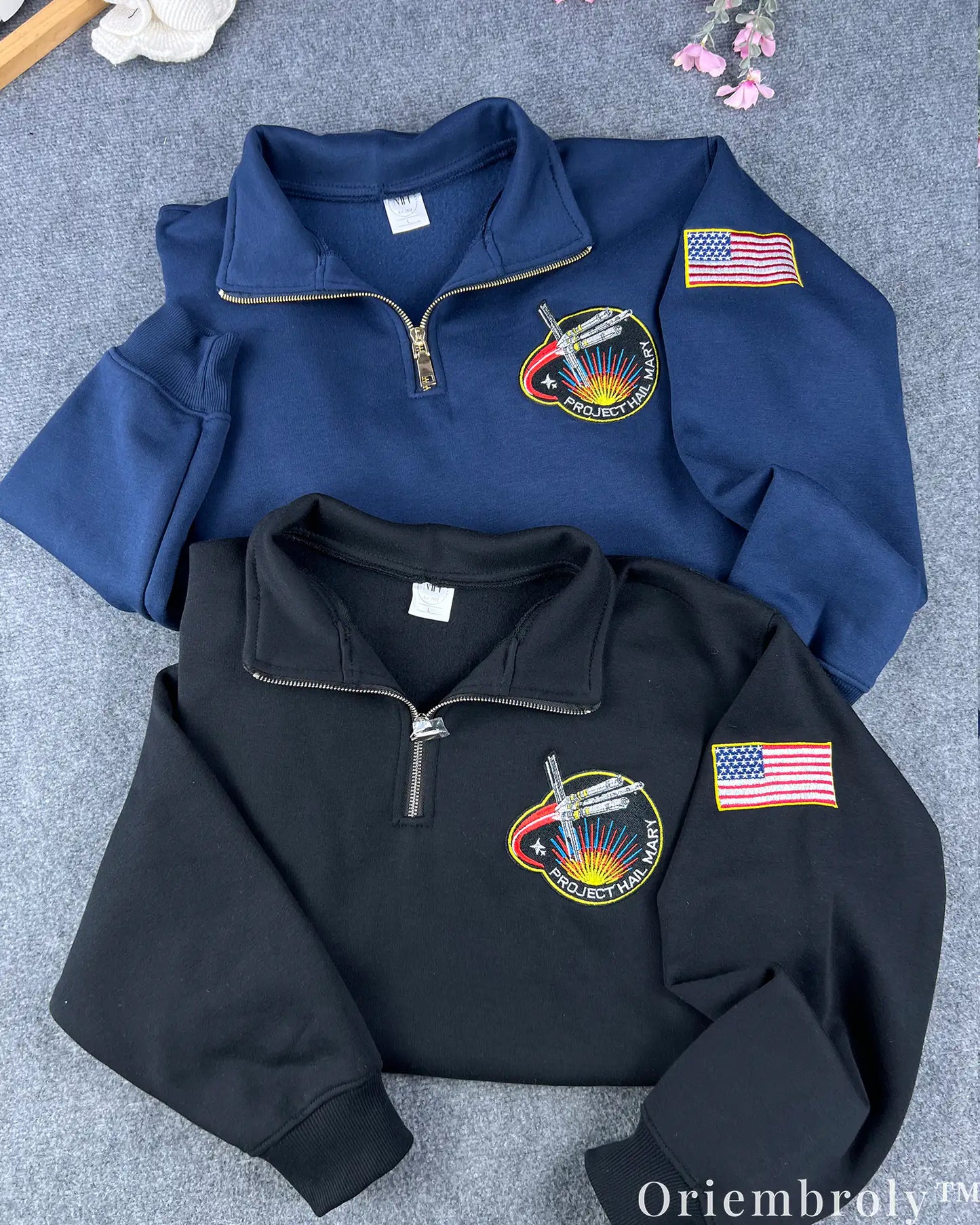 Project Hail Mary Embroidered Quarter Zip – NASA Style Mission Patch Sci-Fi Pullover