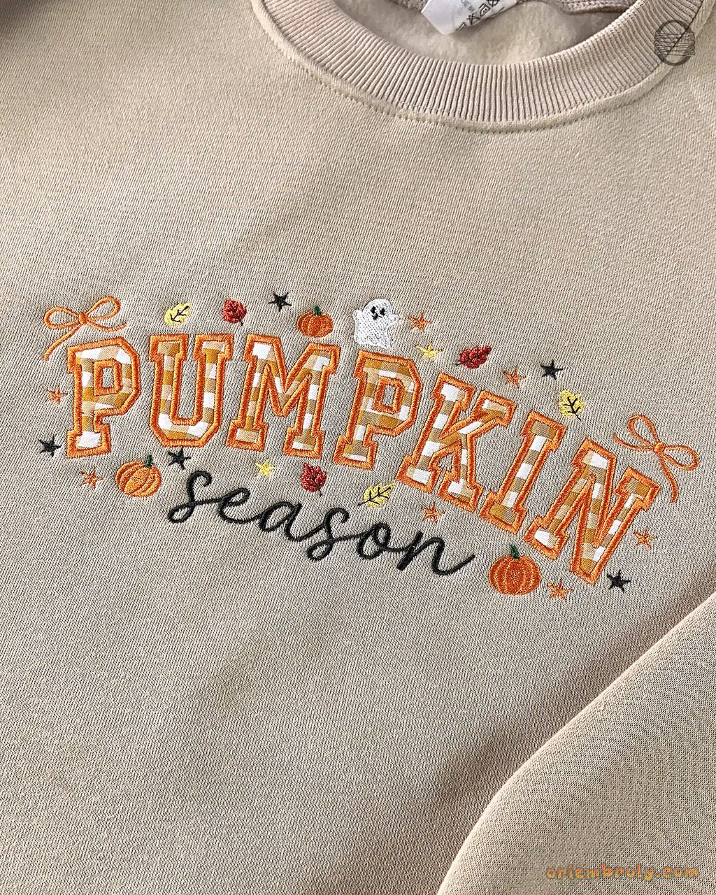 Pumpkin Season Gingham Patchwork Embroidered Dark Brown Crewneck Sweatshirt