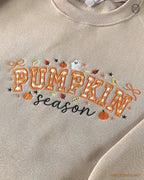Pumpkin Season Gingham Patchwork Embroidered Dark Brown Crewneck Sweatshirt