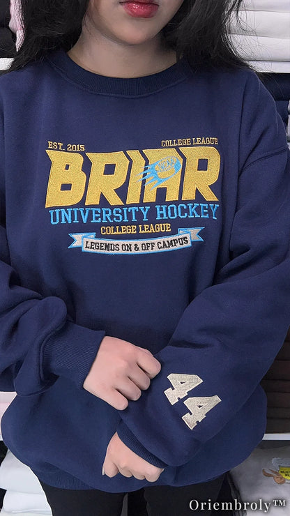 Briar University Hockey Embroidered Sweatshirt – Vintage Collegiate Crewneck