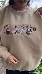 Festive Dalmatian Puppies Santa Hats Christmas Embroidered Crewneck Sweatshirt