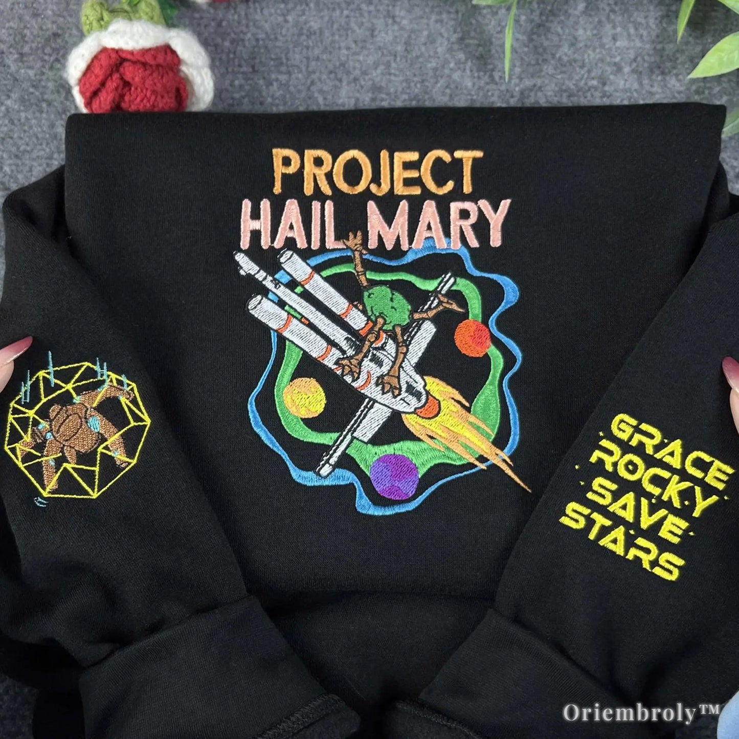 Project Hail Mary Embroidered Crewneck – Sci-Fi Book Lover Sweatshirt, Space Alien Gift