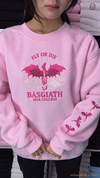 Fly Or Die Dragon Basgiath War College Embroidered Soft Pink Sweatshirt