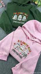 All About Fall Prevention Cute Ghost Nurse Embroidered Pink Hoodie