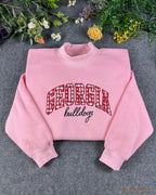 Georgia Bulldogs Game Day Gingham Embroidered Heather Grey Mock Neck Sweatshirt