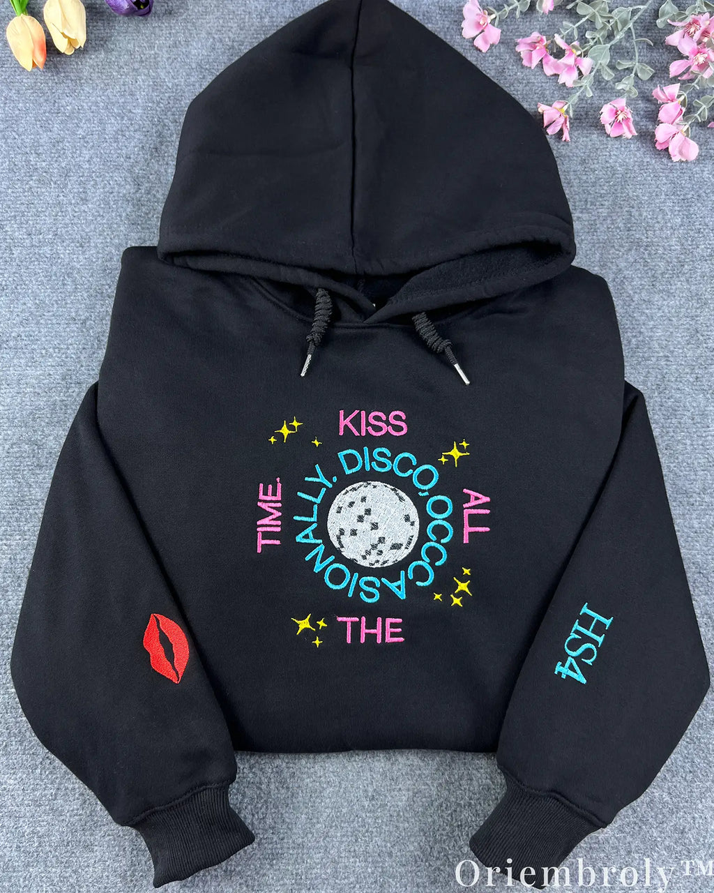 Harry Styles HS4 Disco Ball Embroidered Sweatshirt – Pink Retro Preppy Crewneck