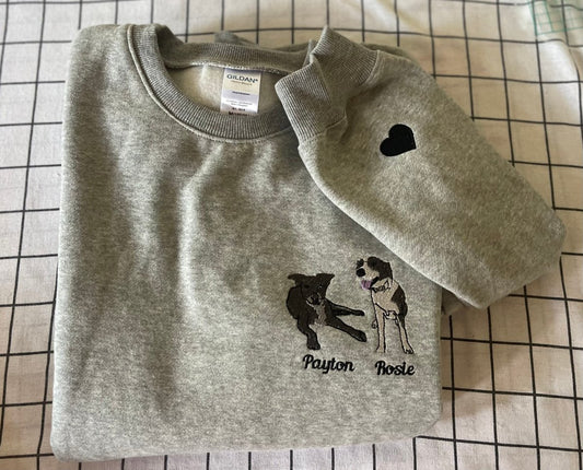 Custom Embroidered Pet Crewneck Sweatshirt, Embroidered Cartoon Pet Hoodie Using Pet Photo