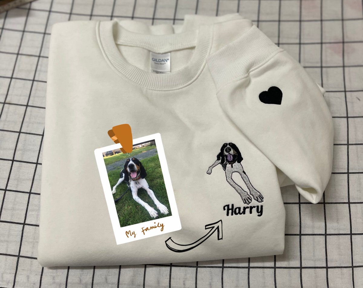 Custom Pet From Your Photo Embroidered Sweatshirt, Personalized Pet Face and Pet name Sweatshirt