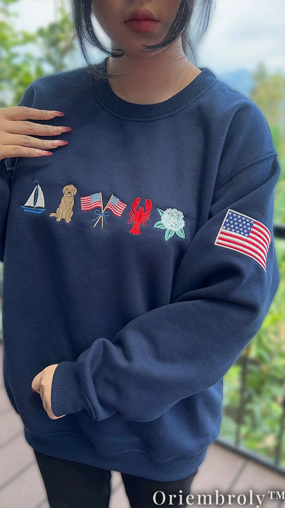 New England Coastal Embroidered Sweatshirt – Vintage Old Money Crewneck