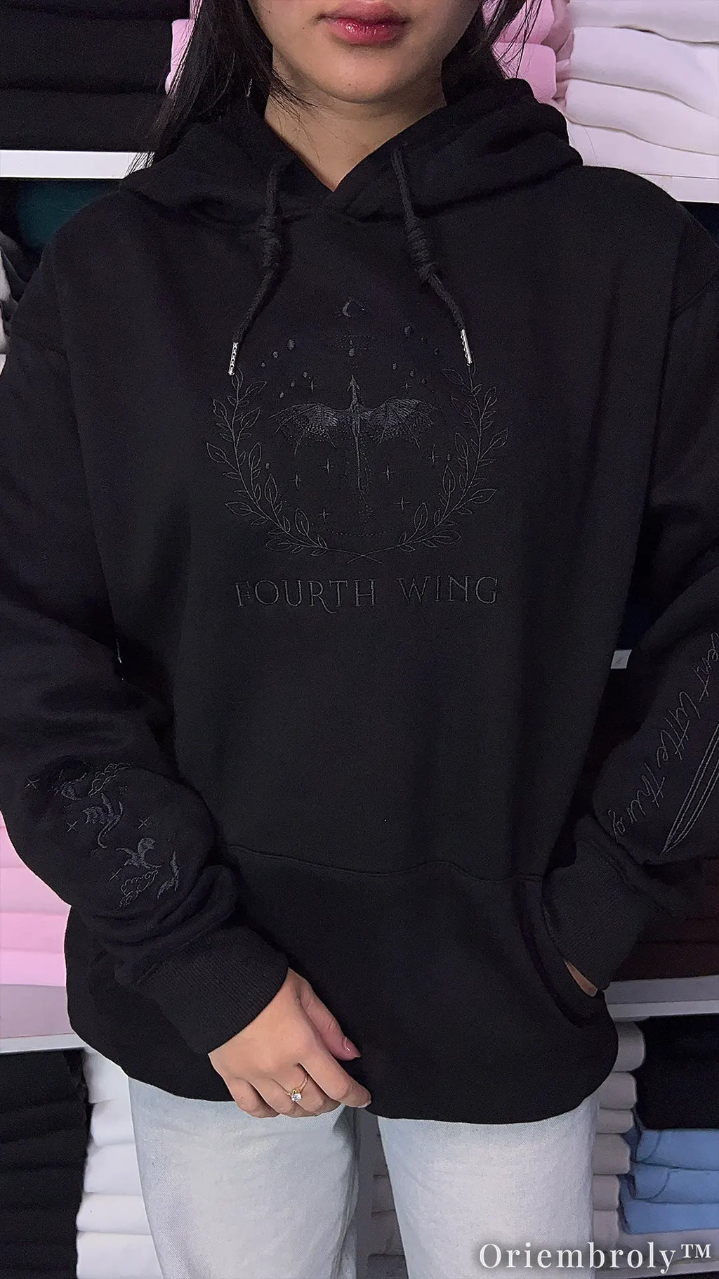 Riders Quadrant Shadow Embroidered Hoodie – Dragon War College Tone-on-Tone Sweatshirt – Book Lover Gift