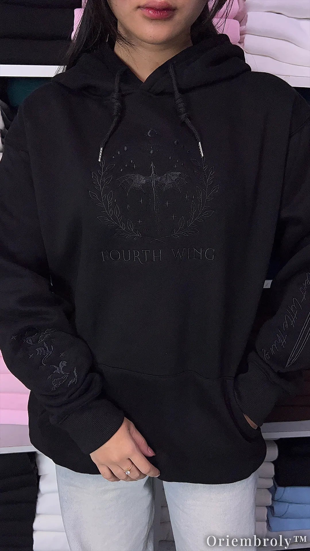 Riders Quadrant Shadow Embroidered Hoodie – Dragon War College Tone-on-Tone Sweatshirt – Book Lover Gift