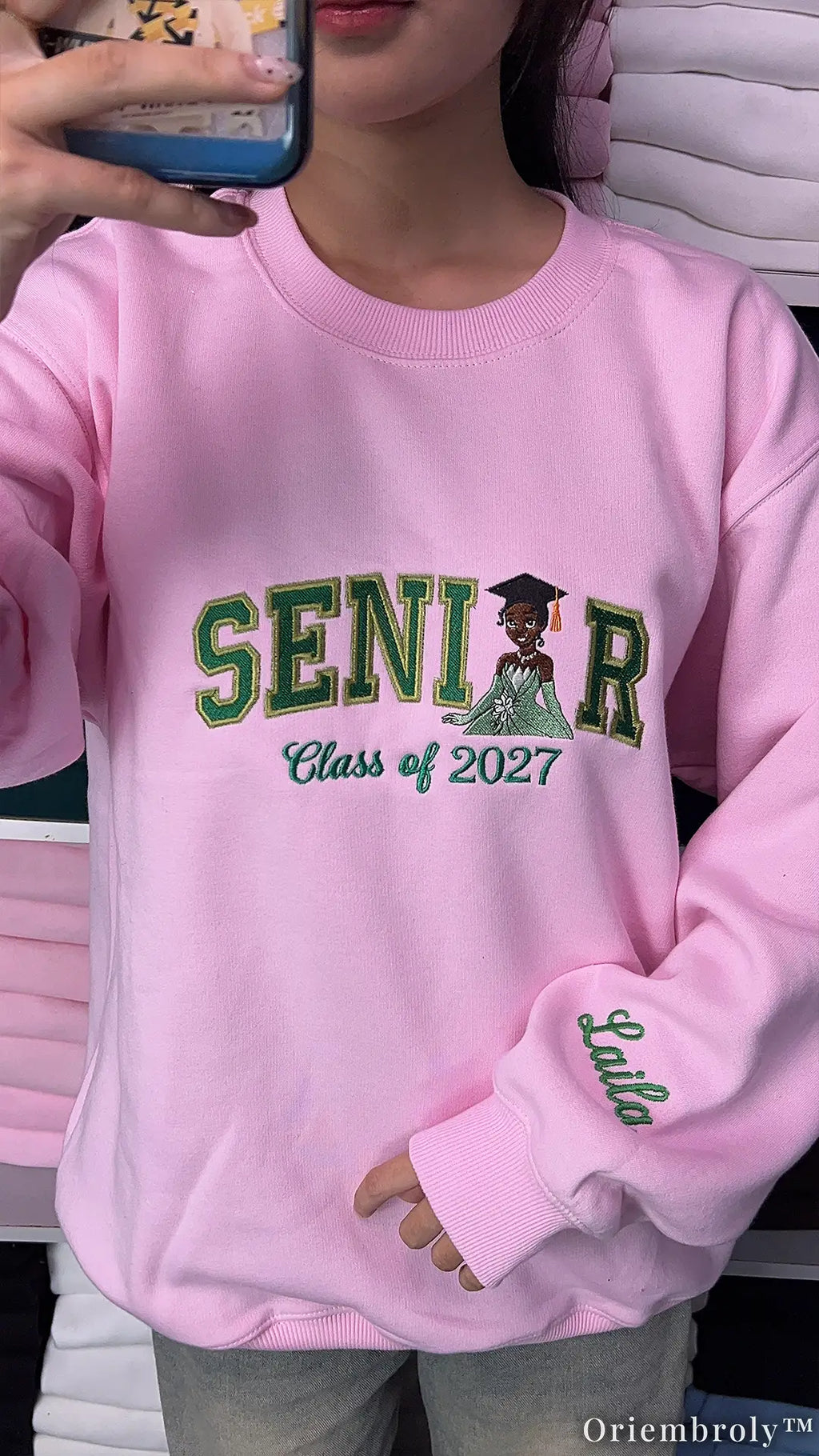 Personalized Senior 2027 Embroidered Sweatshirt – Custom Class of 2027 Graduation Crewneck, Name Sleeve Gift