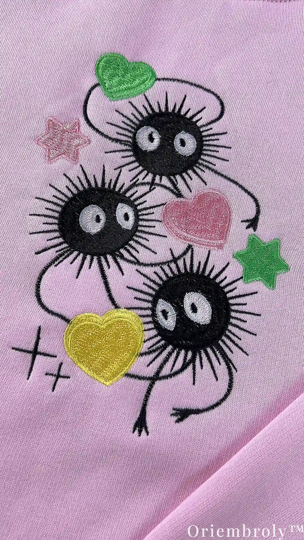 Studio Ghibli Soot Sprite Embroidered Sweatshirt – Cute Anime Crewneck Pink
