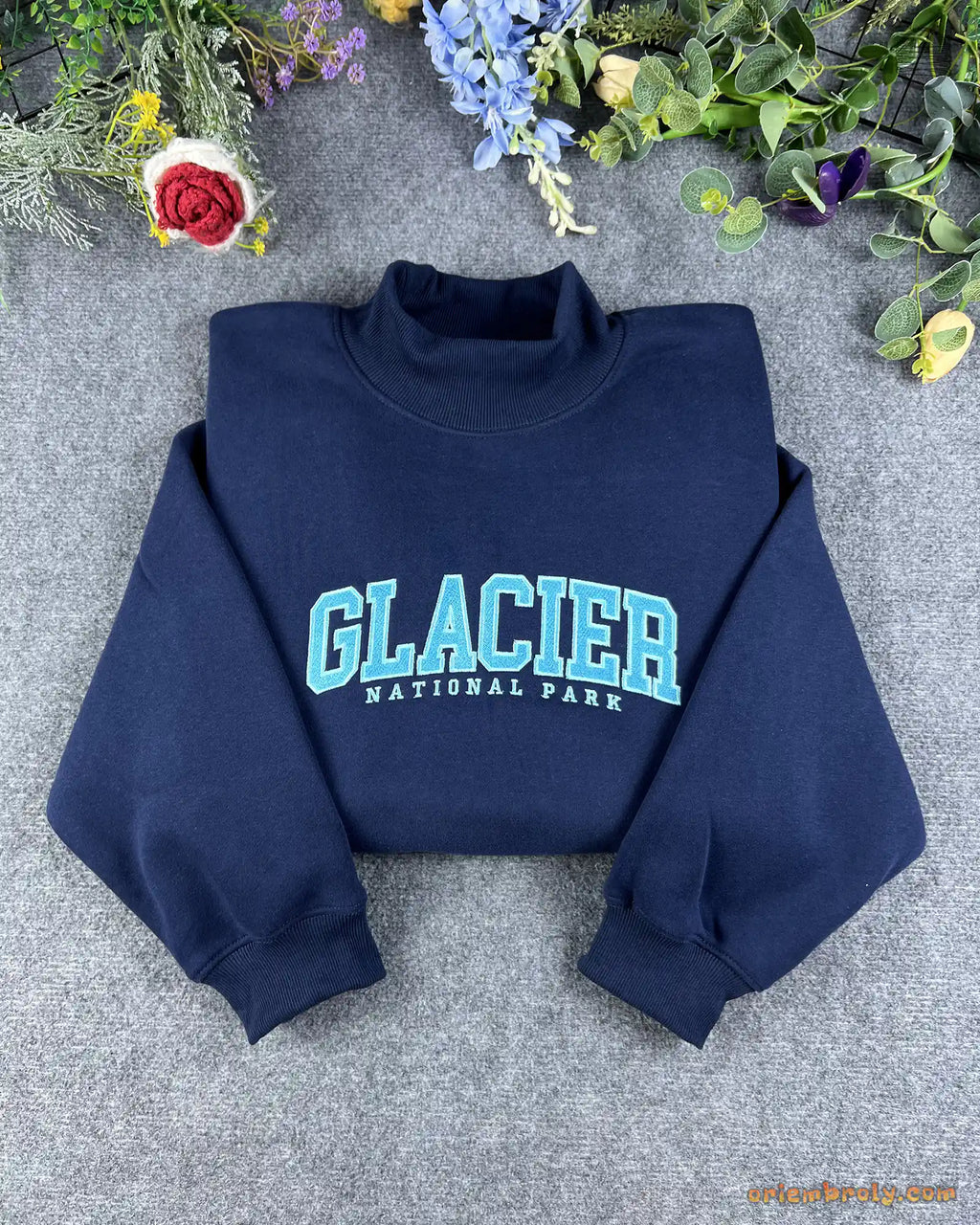 Custom Arched Varsity Collegiate Embroidered Oversized Mock Neck Sweatshirt