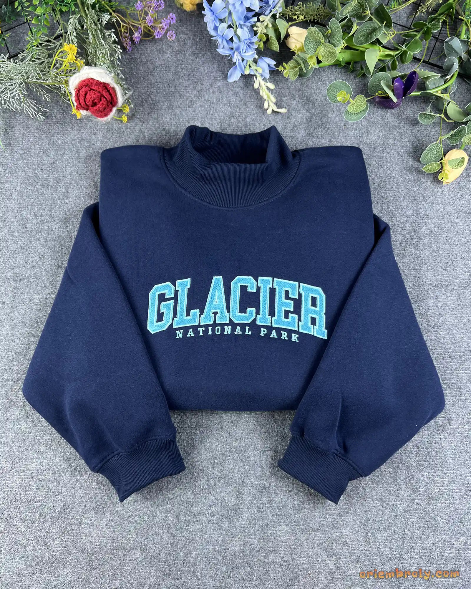 Custom Arched Varsity Collegiate Embroidered Oversized Mock Neck Sweatshirt
