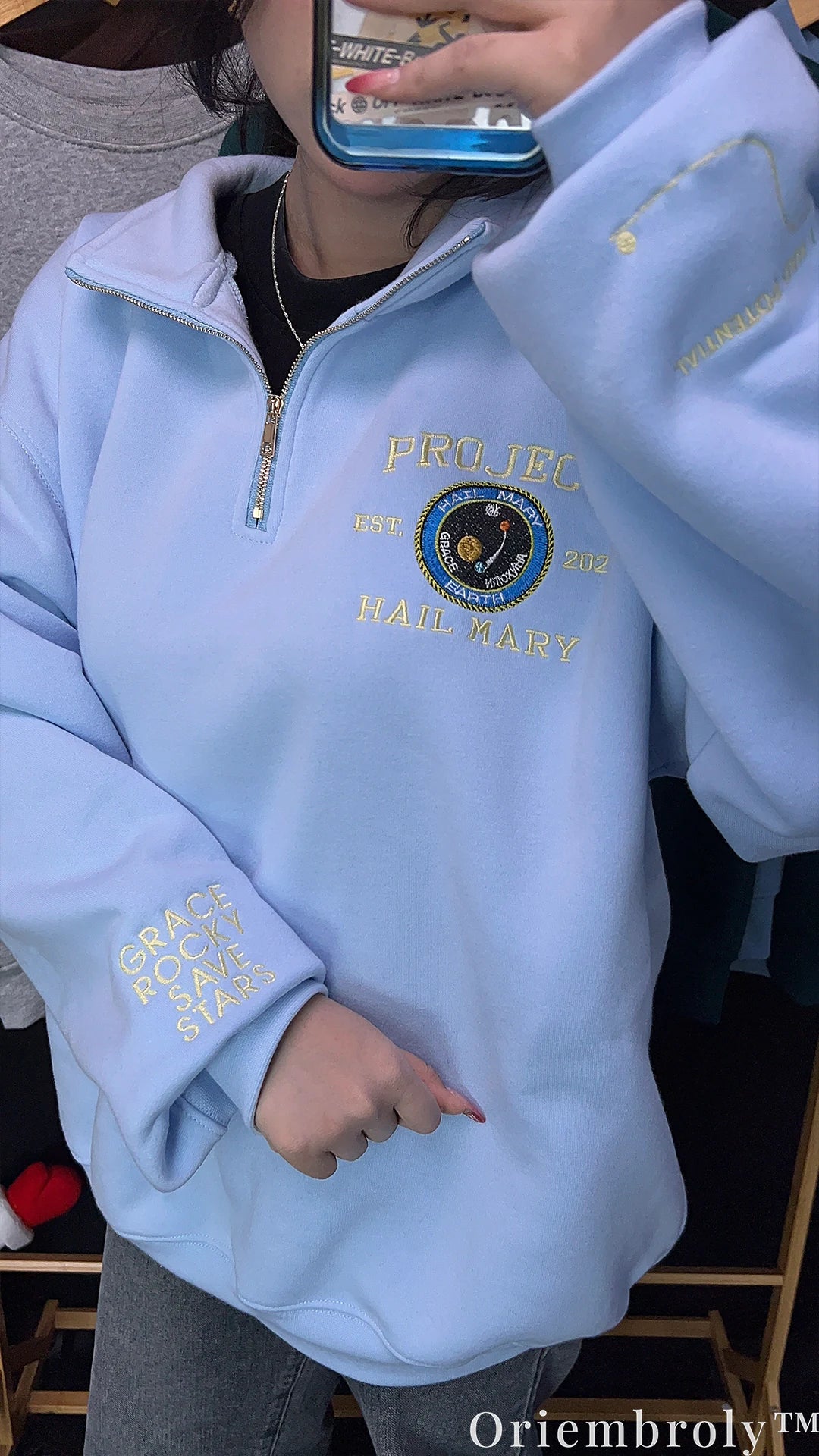 Project Hail Mary Embroidered Quarter Zip – Sci-Fi NASA Patch Space Sweatshirt