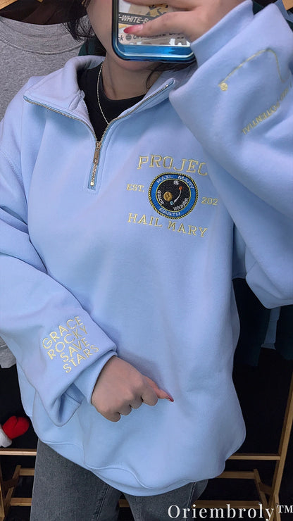 Project Hail Mary Embroidered Quarter Zip – Sci-Fi NASA Patch Space Sweatshirt