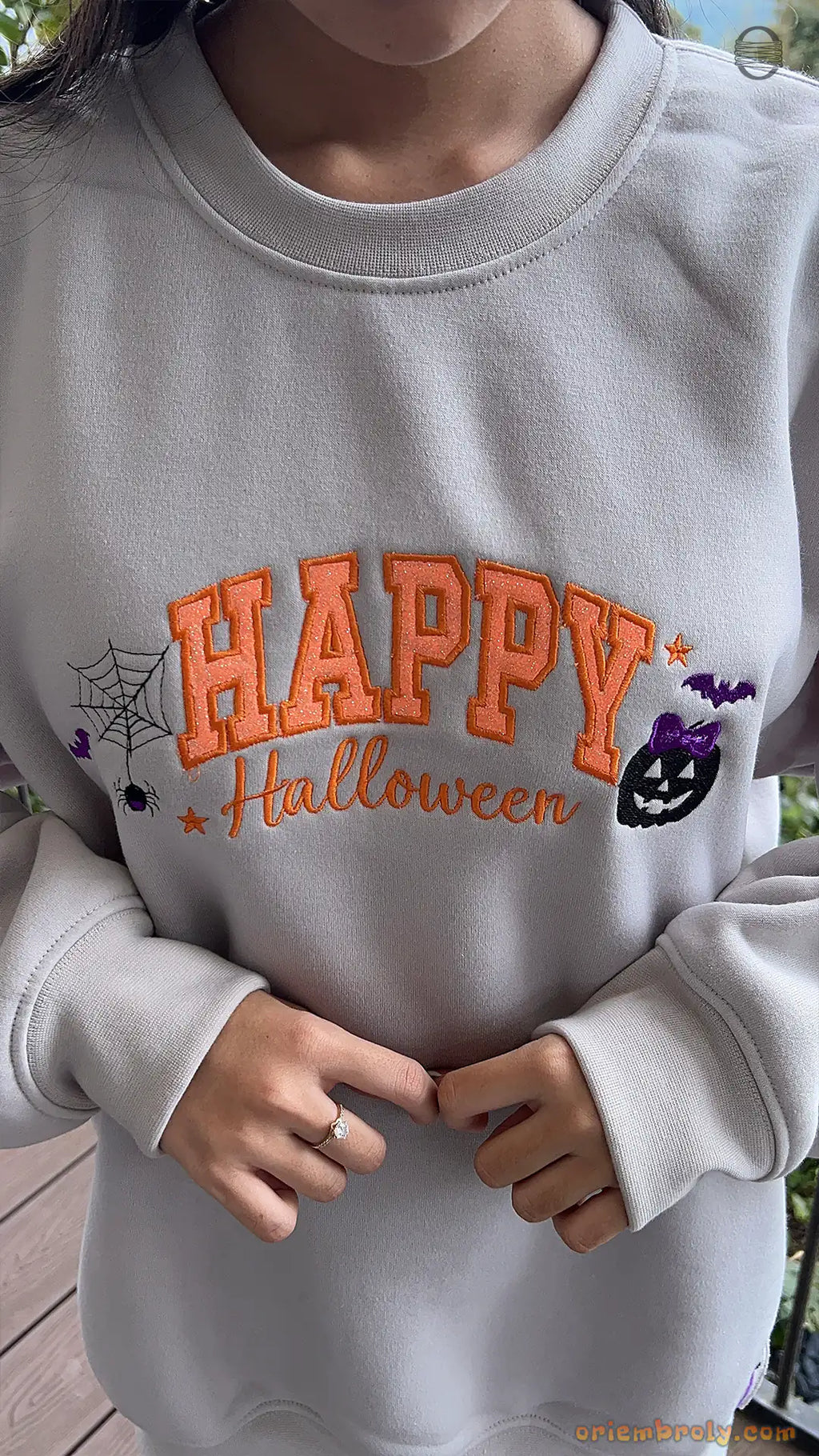 Happy Halloween Bows Embroidered Sand Crewneck Sweatshirt