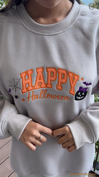 Happy Halloween Bows Embroidered Sand Crewneck Sweatshirt