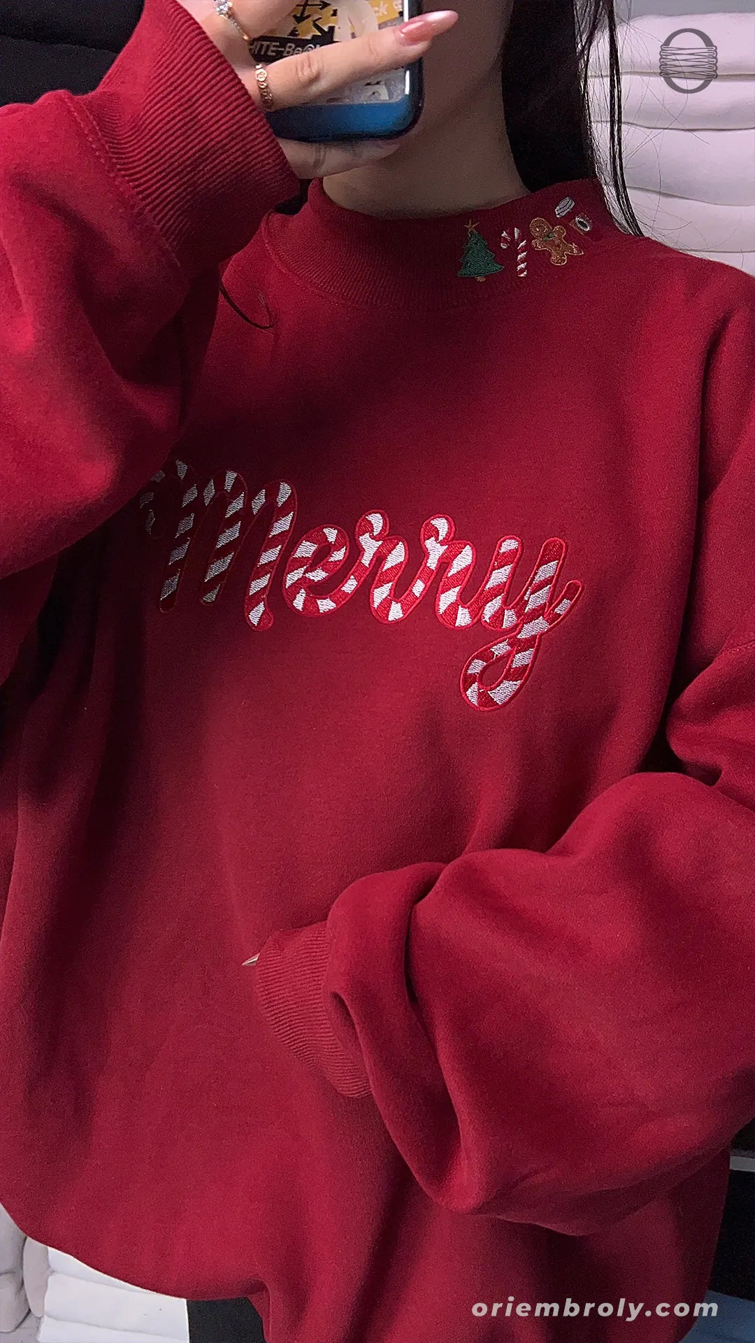 Merry Candy Cane Striped Holiday Mock-Neck Sweatshirt