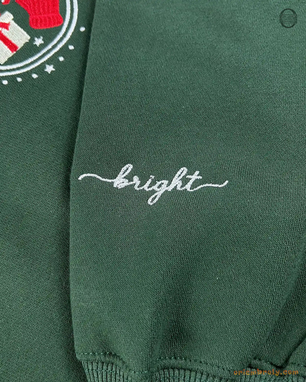 Merry Bright Christmas Baubles Ornaments Embroidered Forest Green Crewneck Sweatshirt
