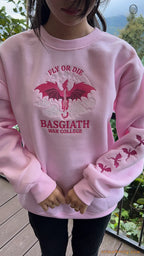 Fly Or Die Dragon Basgiath War College Embroidered Soft Pink Sweatshirt