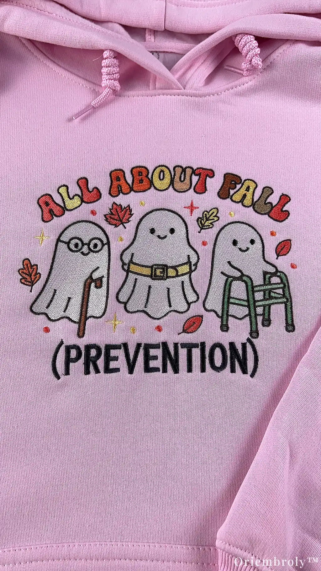 All About Fall Prevention Cute Ghost Nurse Embroidered Pink Hoodie