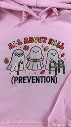 All About Fall Prevention Cute Ghost Nurse Embroidered Pink Hoodie