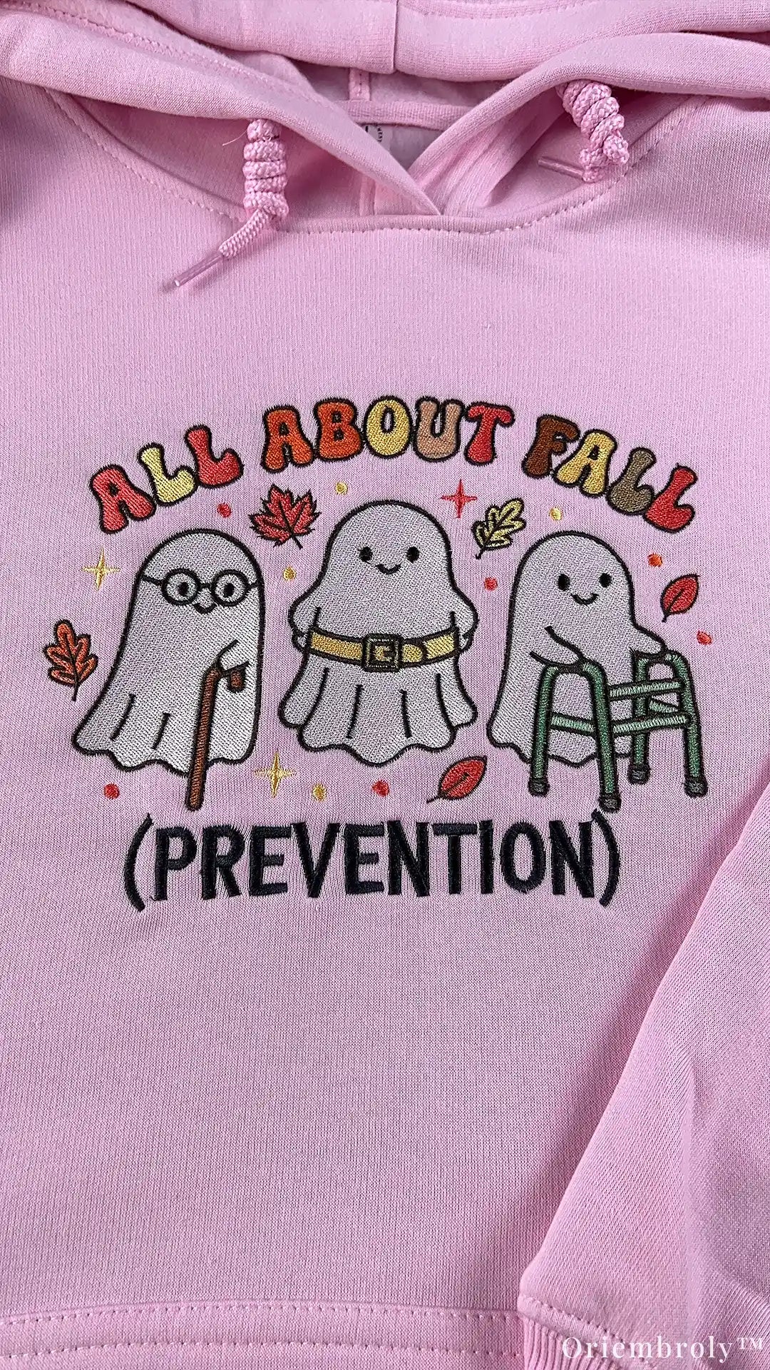 All About Fall Prevention Cute Ghost Nurse Embroidered Pink Hoodie