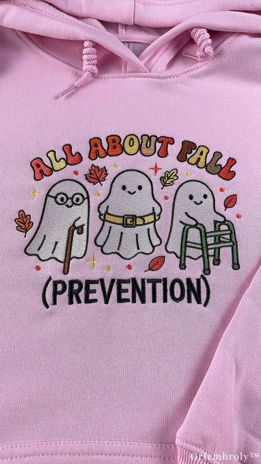All About Fall Prevention Cute Ghost Nurse Embroidered Pink Hoodie