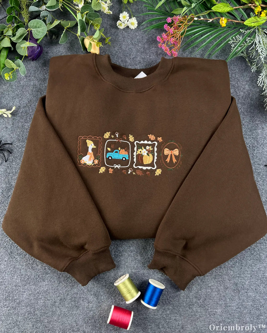 Vintage Farmhouse Autumn Framed Embroidered Sweatshirt - Cottagecore Fall Crewneck Pullover