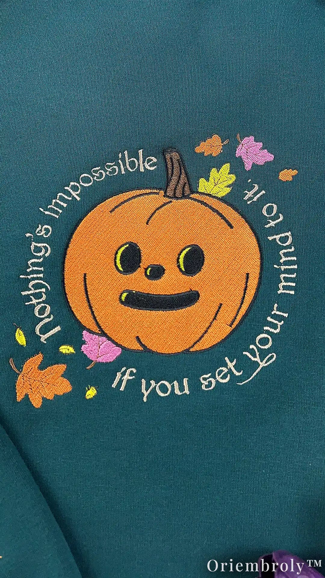 Embroidered Autumn Pumpkin Crewneck Sweatshirt – Cozy Woodland Fall Aesthetic Unisex Fleece Pullover