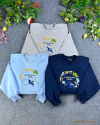 Go With The Flow Marine Life Sea Turtle Dolphin Embroidered Navy Sweatshirt