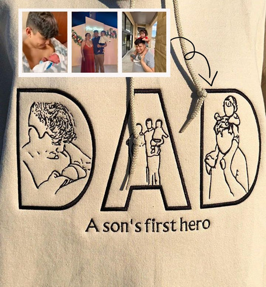 Custom Dad Embroidered Sweatshirt - Personalized Photo Portrait Hoodie