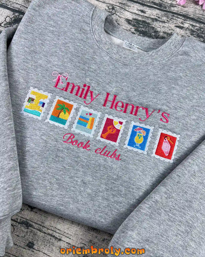 Emily Henry Stamps Embroidered Sweatshirt – Bookish Gift for Readers & Happy Place Merch