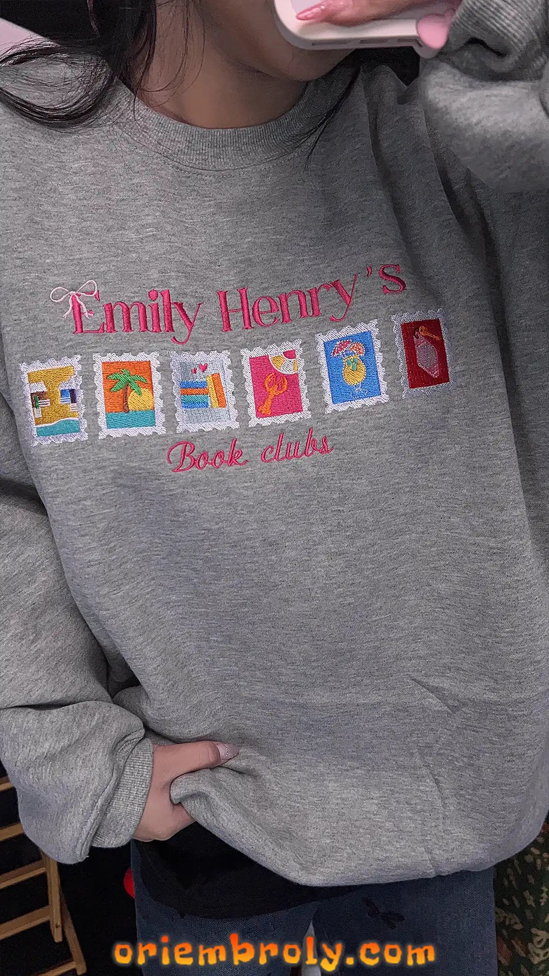 Emily Henry Stamps Embroidered Sweatshirt – Bookish Gift for Readers & Happy Place Merch