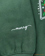 Merry Bright Christmas Baubles Ornaments Embroidered Forest Green Crewneck Sweatshirt