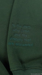 Tone-on-Tone Embroidered Quarter Zip Sweatshirt, Matching Crest & Moon Sleeve Detail, Fantasy Inspired Pullover