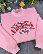 Georgia Bulldogs Game Day Gingham Embroidered Heather Grey Mock Neck Sweatshirt